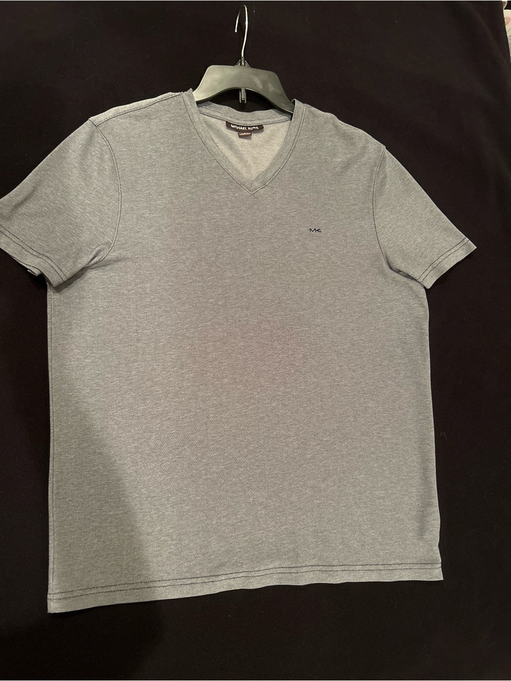 Michael Kors Men's Gray V-Neck Short Sleeve Logo Cotton Knit T-Shirt Size L
